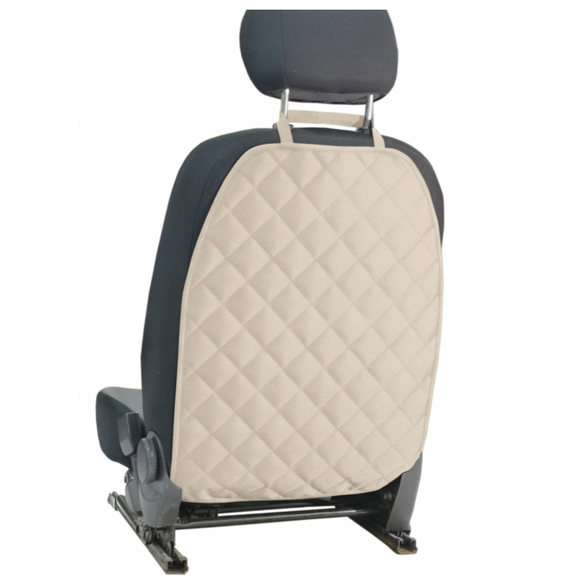 Set 2 huse de protectie scaune auto, universale - protectie spatar scaun fata matlasata si protectie matlasata pentru scaun auto, scoica bebe, crem