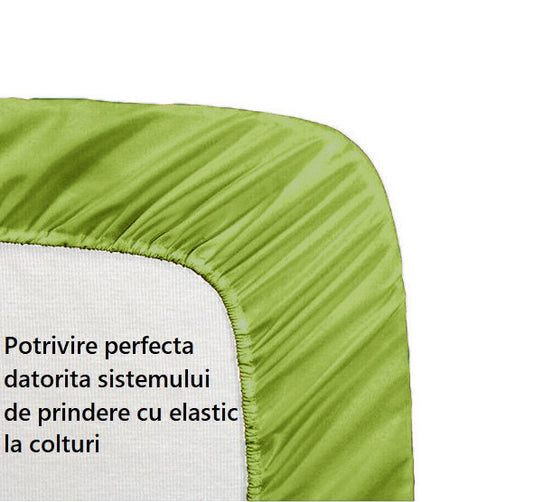 Cearceaf de pat cu elastic, bumbac natural 100%, verde mat