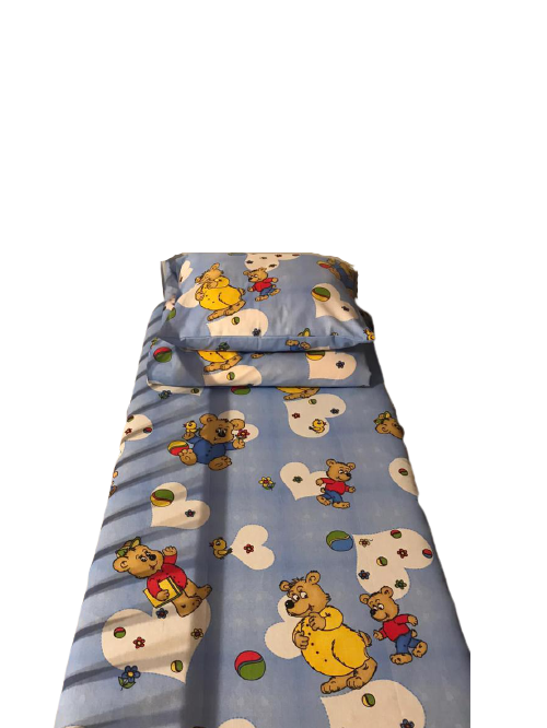 Set lejerie patut copii, compus din 3 piese, albastru, model ursuleti, pentru baietei, bumbac 100%