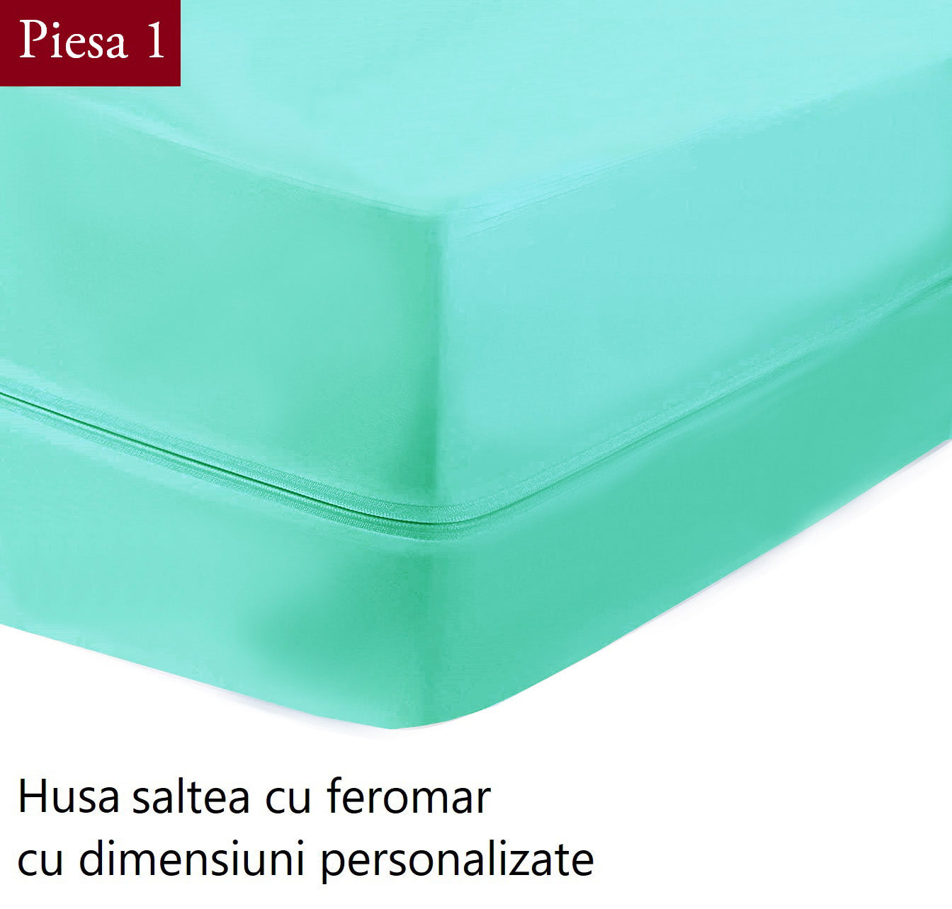 Husa cu fermoar pentru saltea din bumbac 100% natural, de culoare turcoaz