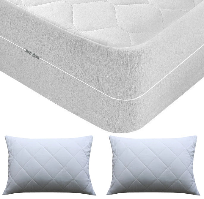 Set 3 piese, husa de protectie saltea si huse perne cu fermoar, impermeabile si matlasate, Metru Patrat