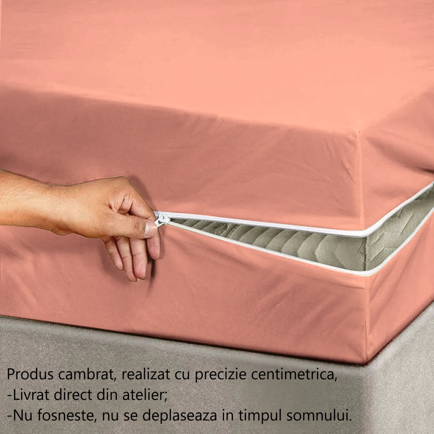Husa cu fermoar pentru saltea din bumbac 100% natural, de culoare roz pal - MetruPatrat.ro