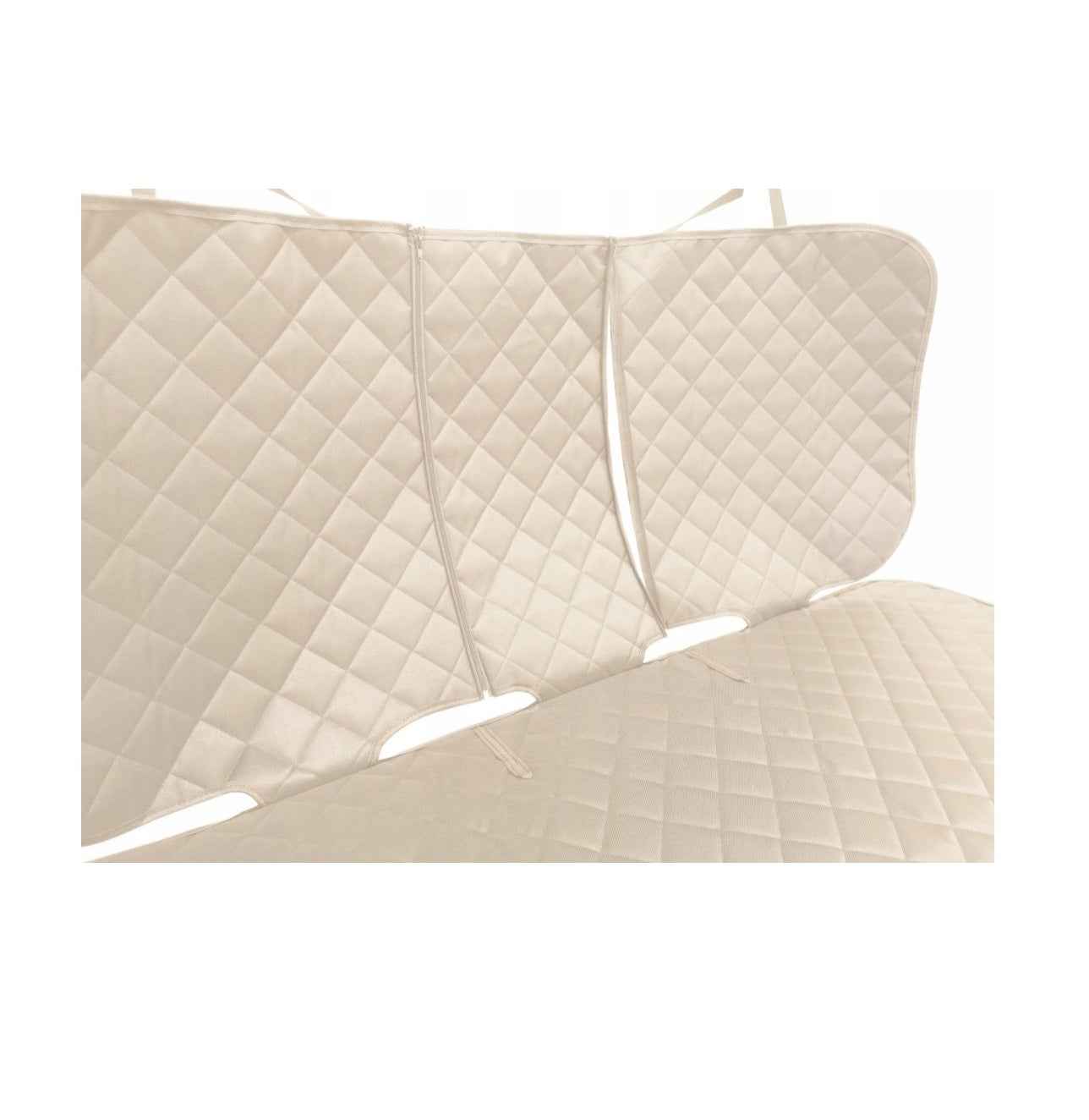 Set 3 protectii scaune auto, universale, matlasate, crem, lavabile, impermeabile, protectie matlasata cu decupare cotiera pentru bancheta din spate cu si 2 protectii spatar scaun cu buzunar organizator