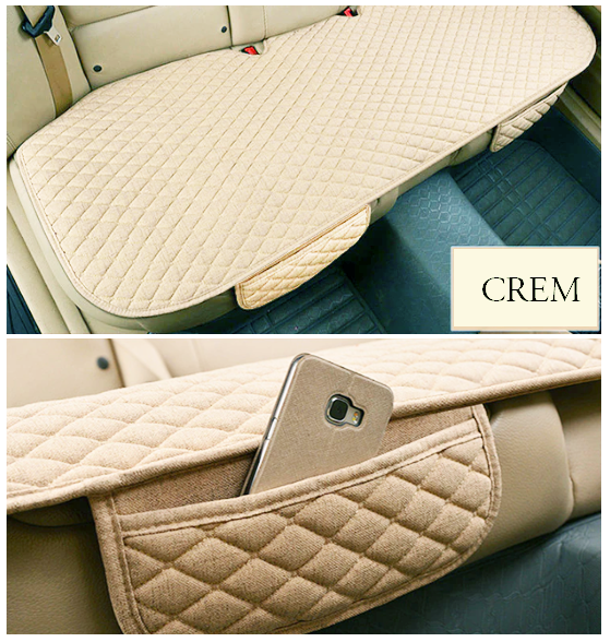 Protectie auto matlasata pentru sezut bancheta spate, cu 2 buzunare organizatoare, crem, impermeabila, lavabila