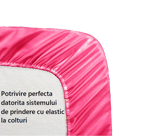 Cearceaf de pat cu elastic, bumbac natural 100%, roz aprins, magenta - MetruPatrat.ro