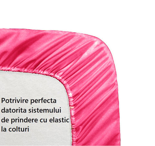Cearceaf de pat cu elastic, bumbac natural 100%, roz aprins, magenta