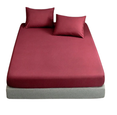 Cearceaf de pat cu elastic, bumbac natural 100%, grena