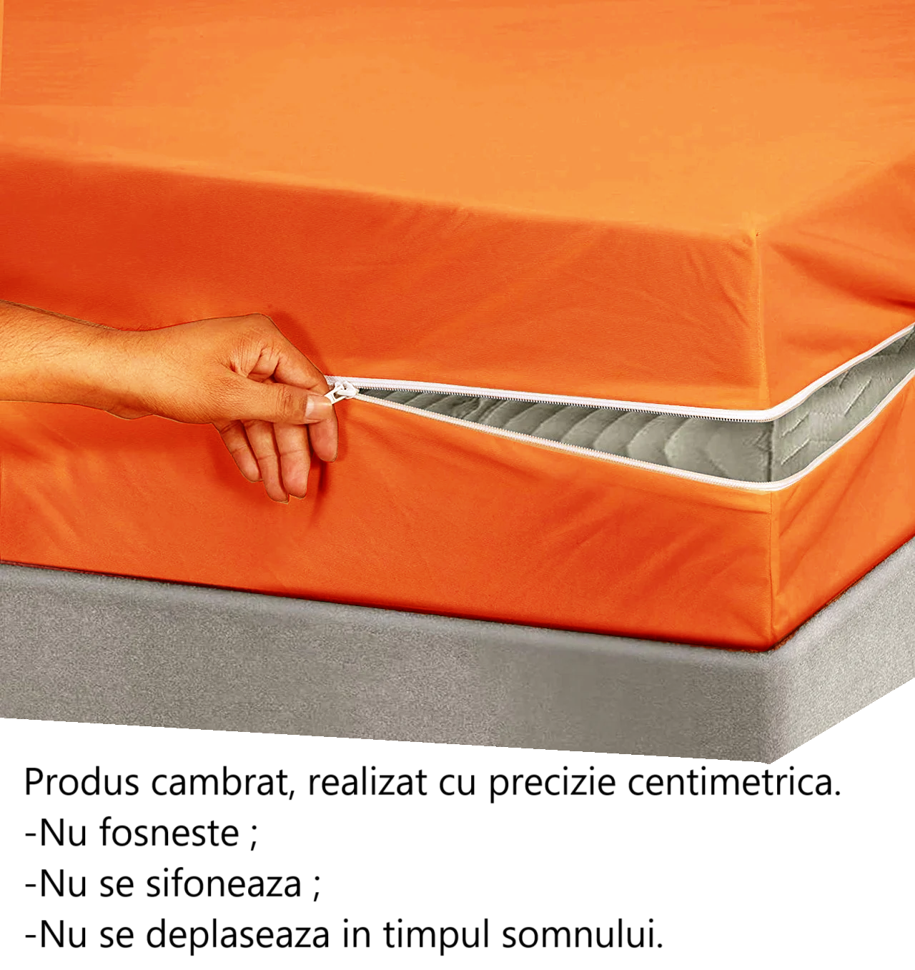 Husa cu fermoar pentru saltea din bumbac 100% natural, de culoare portocaliu - MetruPatrat.ro