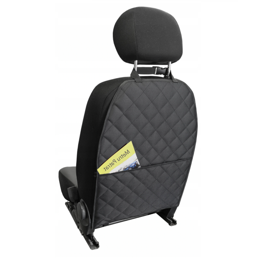 Set 4 protectii auto, 2 bucati scoica bebe + 2 bucati orgabizator spatar cu buzunar,  pentru scaune fata sau bancheta spate, matlasate, lavabile, universale, negre - MetruPatrat.ro