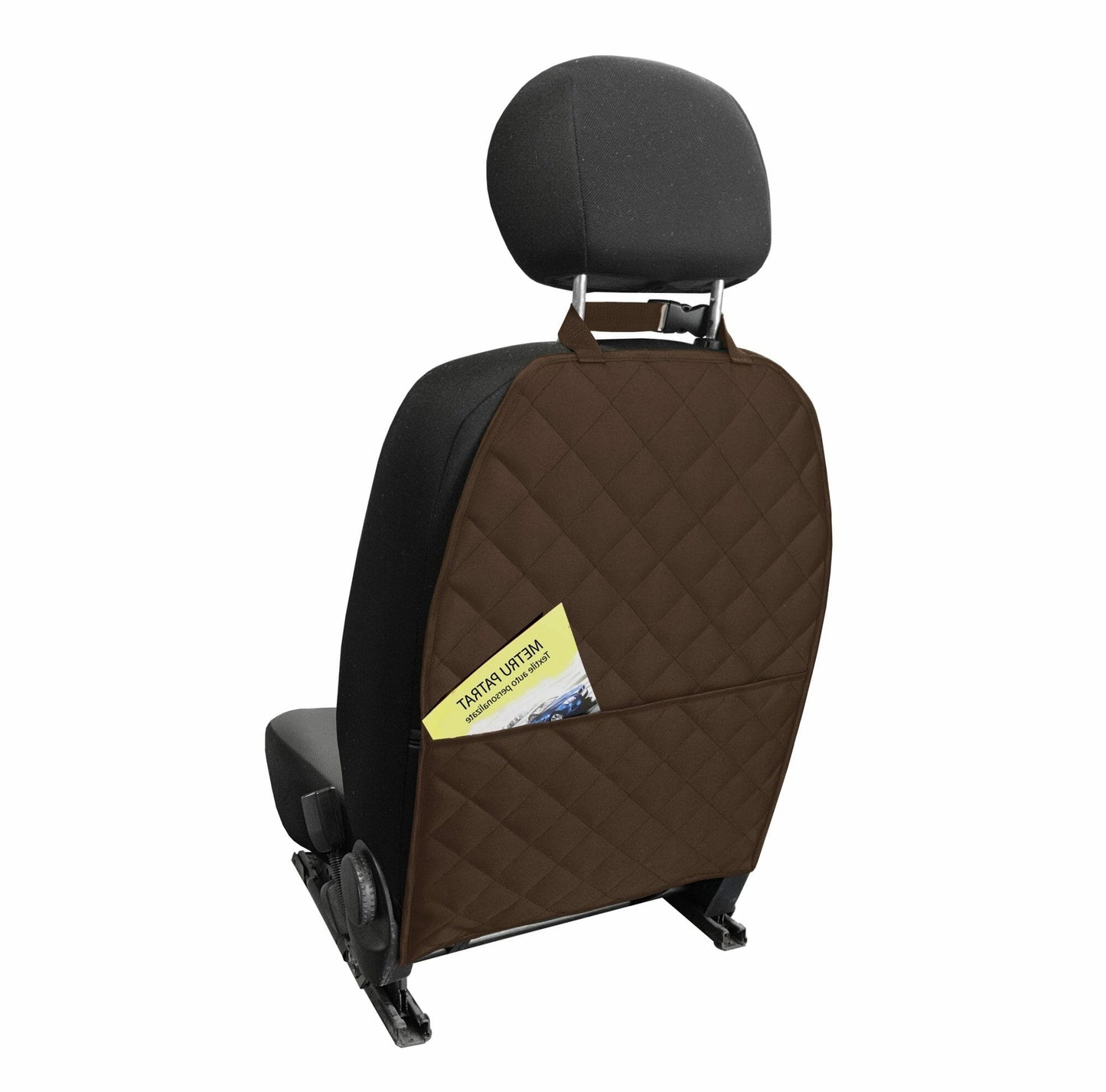 Set 2 protectii auto matlasate, universale, lavabile, maro, protectie scaun sau bancheta si protectie spatar scaun cu buzunar organizator, Metru Patrat