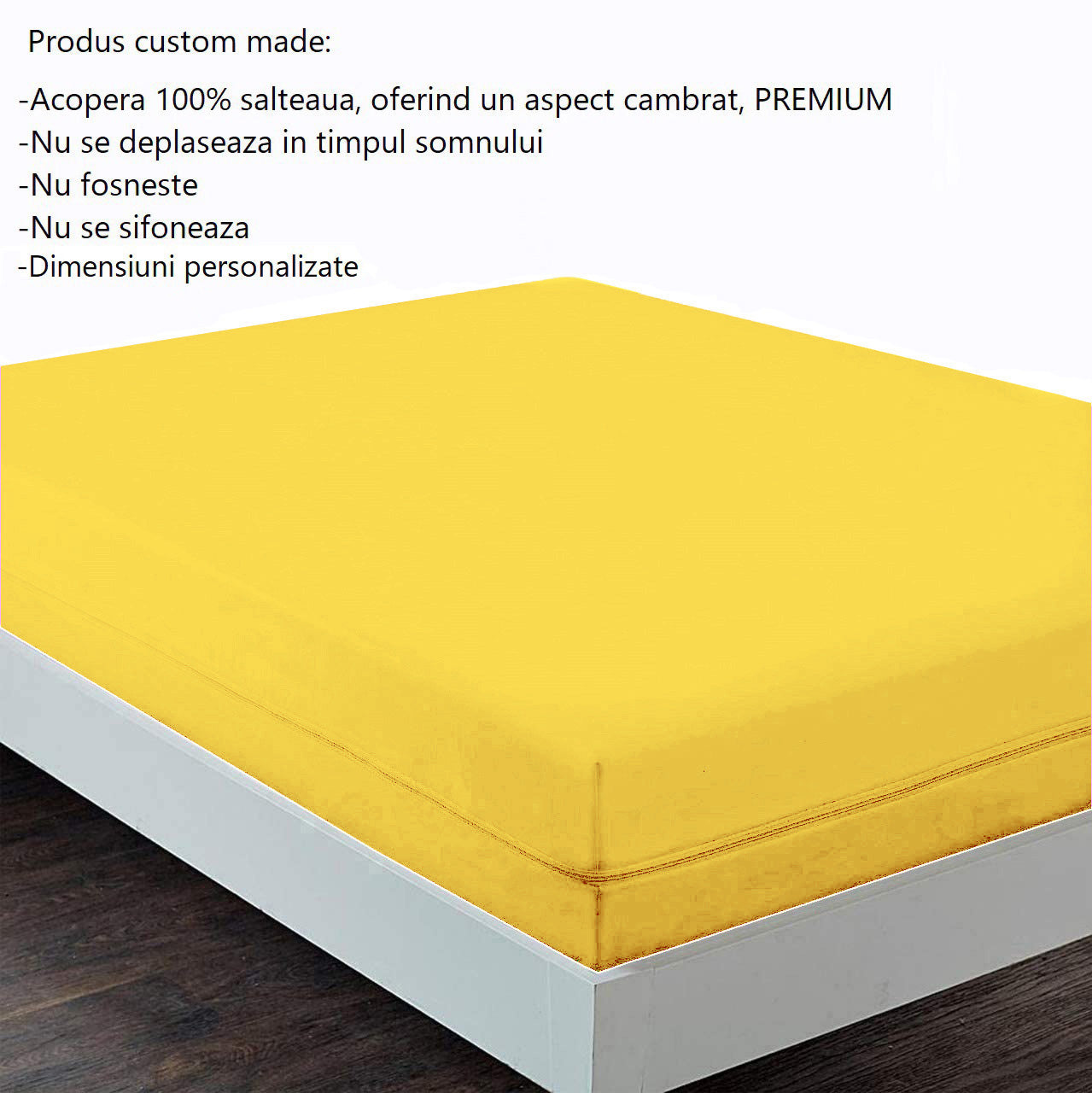 Husa cu fermoar pentru saltea din bumbac 100% natural, de culoare galben pal - MetruPatrat.ro