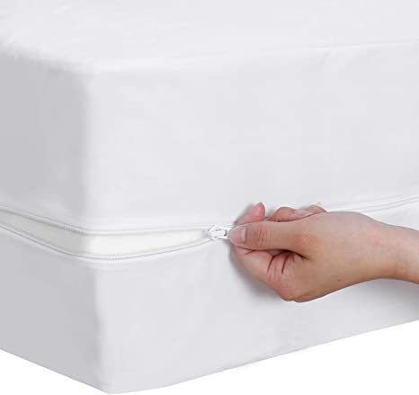 Husa cu fermoar pentru saltea din bumbac 100% natural, de culoare alb uni - MetruPatrat.ro