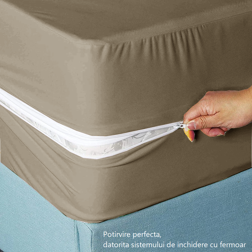 Husa cu fermoar pentru saltea din bumbac 100% natural, de culoare maro - MetruPatrat.ro