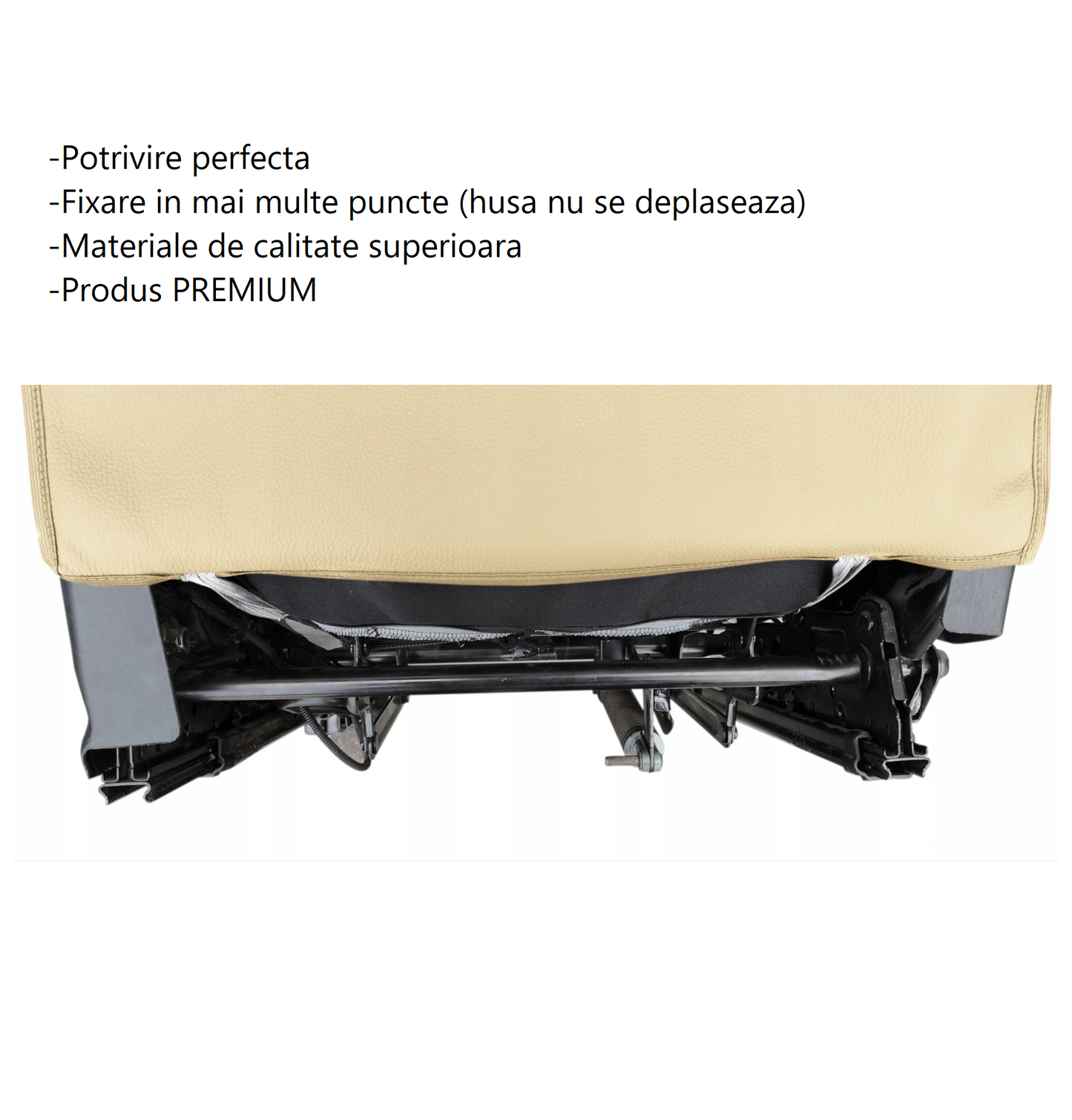 Protectie auto pentru spatarul scaunului din fata, din piele ecologica, crem, lavabila, impermeabila, 65 cm x 48  cm