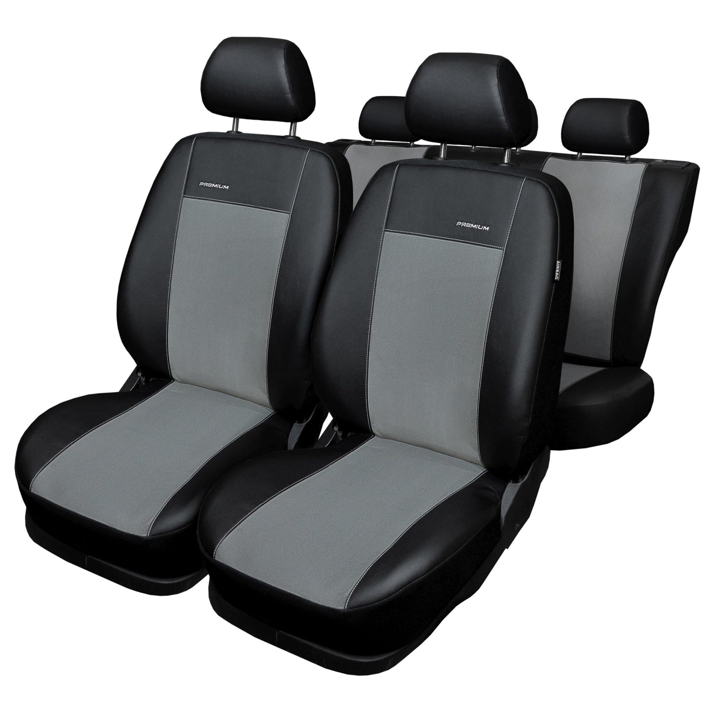 Huse scaune auto alcantara premium negru/gri - 9 buc universale , din imitatie de piele , rezistente in timp , cu cleme de prindere , usor de intretinut AH187