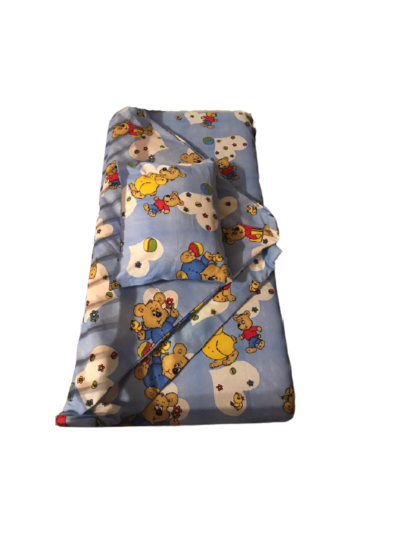 Set lejerie patut copii, compus din 3 piese, albastru, model ursuleti, pentru baietei, bumbac 100%