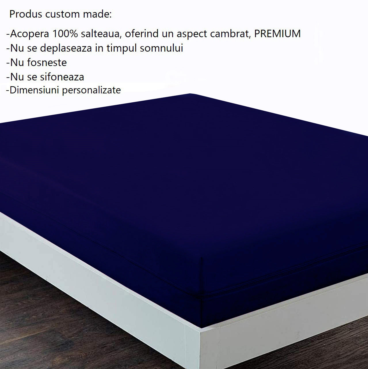 Husa cu fermoar pentru saltea din bumbac 100% natural, de culoare bleumarin uni - MetruPatrat.ro