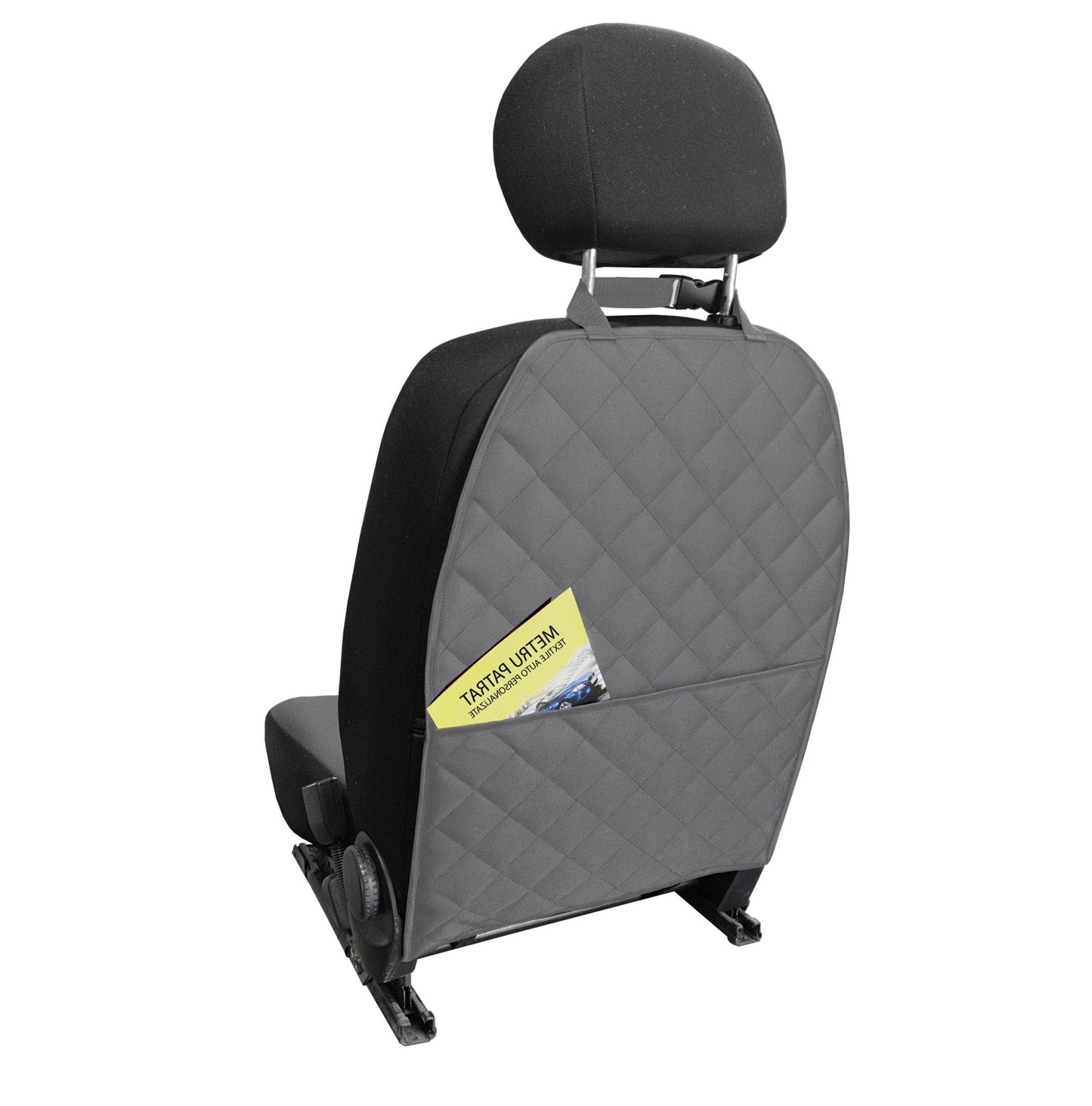 Set 2 protectii auto matlasate, universale, lavabile, gri,protectie sezut scaun sau bancheta si protectie spatar scaun cu buzunar organizator, Metru Patrat - MetruPatrat.ro