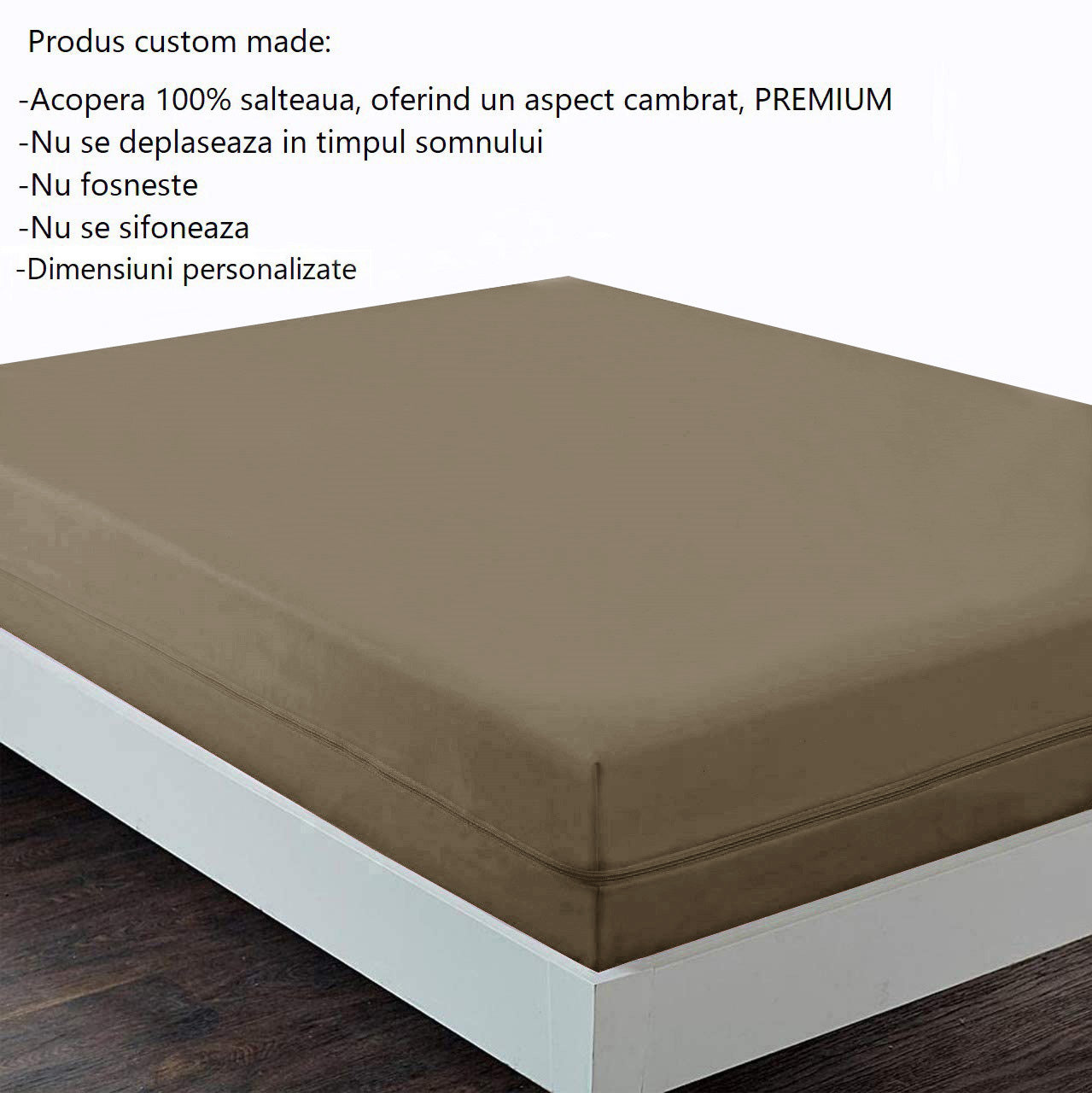 Husa cu fermoar pentru saltea din bumbac 100% natural, de culoare maro - MetruPatrat.ro
