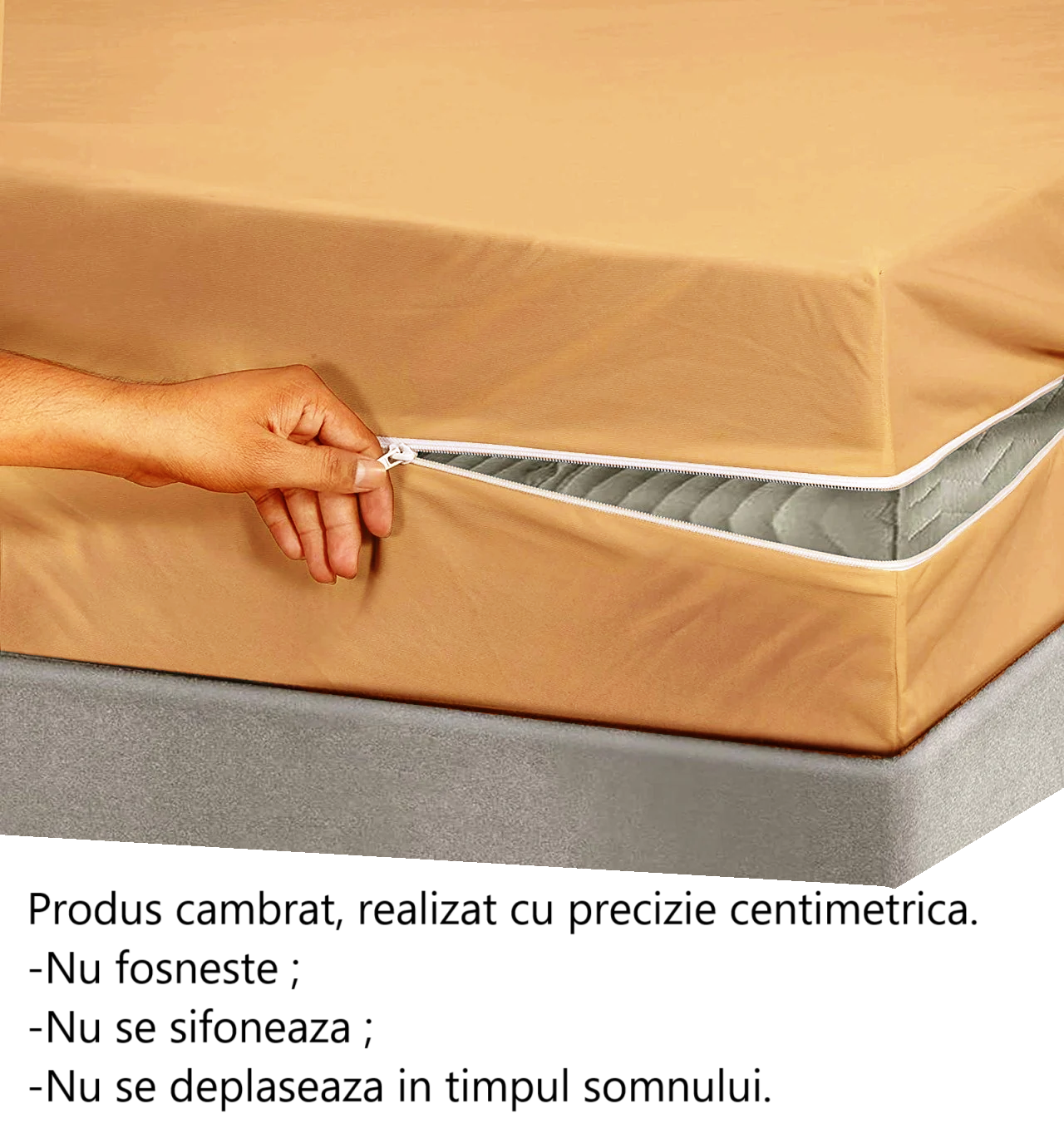 Husa cu fermoar pentru saltea din bumbac 100% natural, de culoare mustar - MetruPatrat.ro