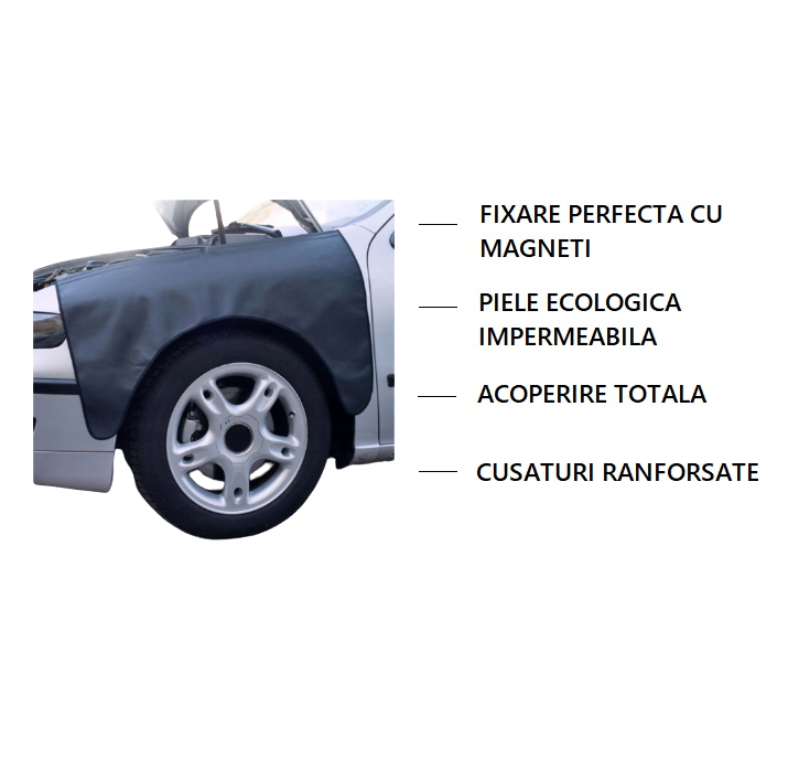 Set 2 huse protectie pentru mecanici si service auto aripa fata din piele ecologica, material premium, de culoare neagra, universala , cu banda magnetica , Metru Patrat, protejeaza impotriva petelor de ulei , vaselina , mizeriei si a zgarieturilor 10033 - MetruPatrat.ro