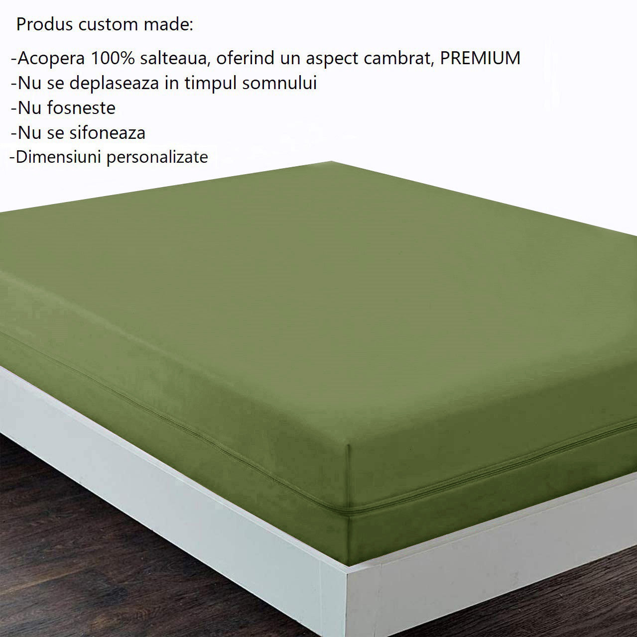 Husa cu fermoar pentru saltea din bumbac 100% natural, de culoare verde army - MetruPatrat.ro