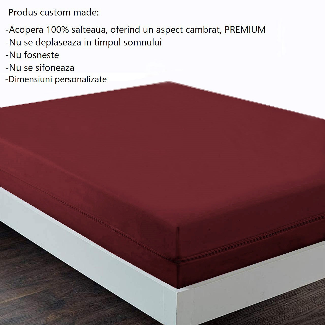 Husa cu fermoar pentru saltea din bumbac 100% natural, de culoare grena uni - MetruPatrat.ro