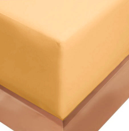 Cearceaf de pat cu elastic, bumbac natural 100%, mustar - MetruPatrat.ro