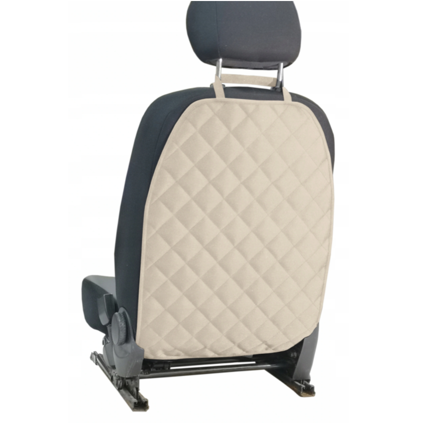 Set 3 protectii scaune auto, universale, matlasate, crem, lavabile, impermeabile - protectie matlasata cu decupare cotiera pentru bancheta din spate si 2 protectii spatar scaun