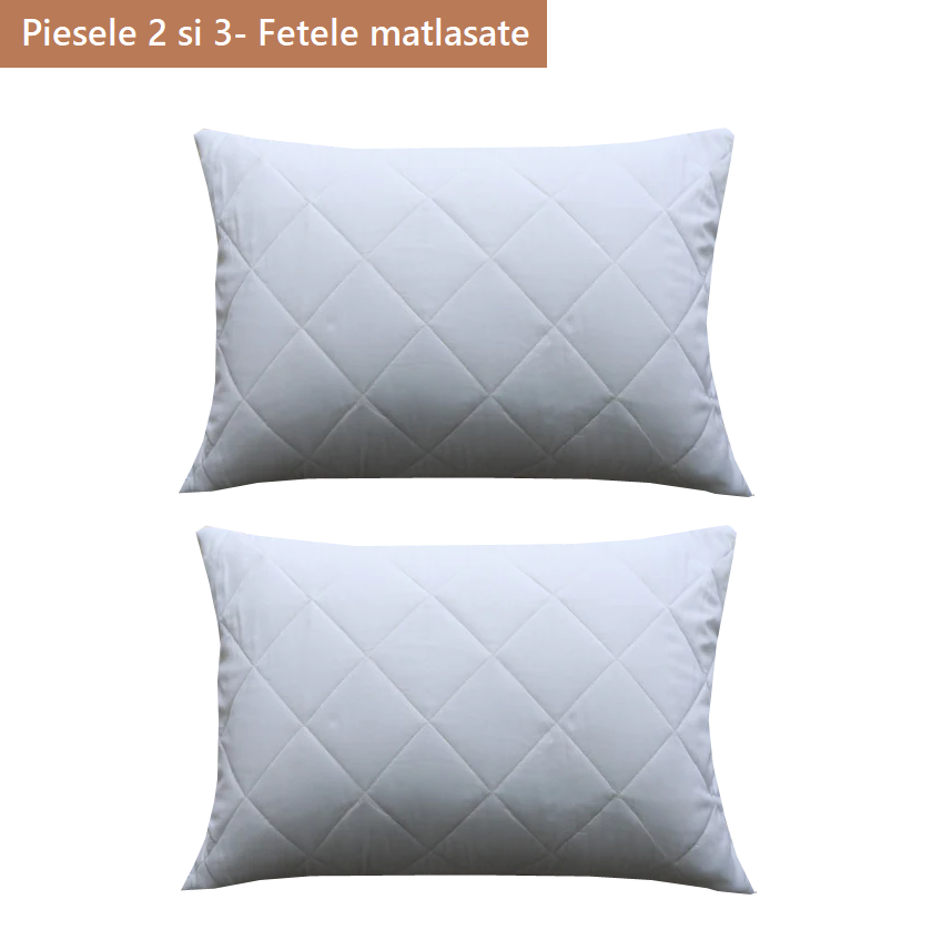 Set 3 piese, husa de protectie saltea si huse perne, cu fermoar, matlasate, Metru Patrat - MetruPatrat.ro
