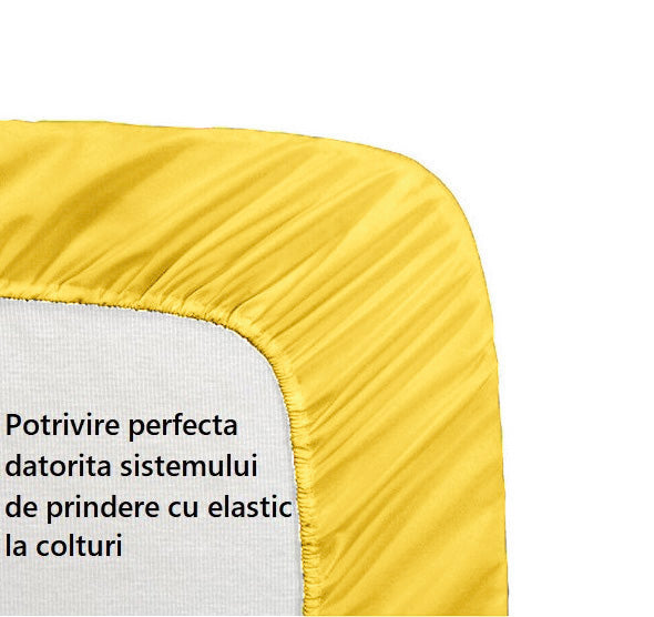 Cearceaf de pat cu elastic, bumbac natural 100%, galben pal - MetruPatrat.ro