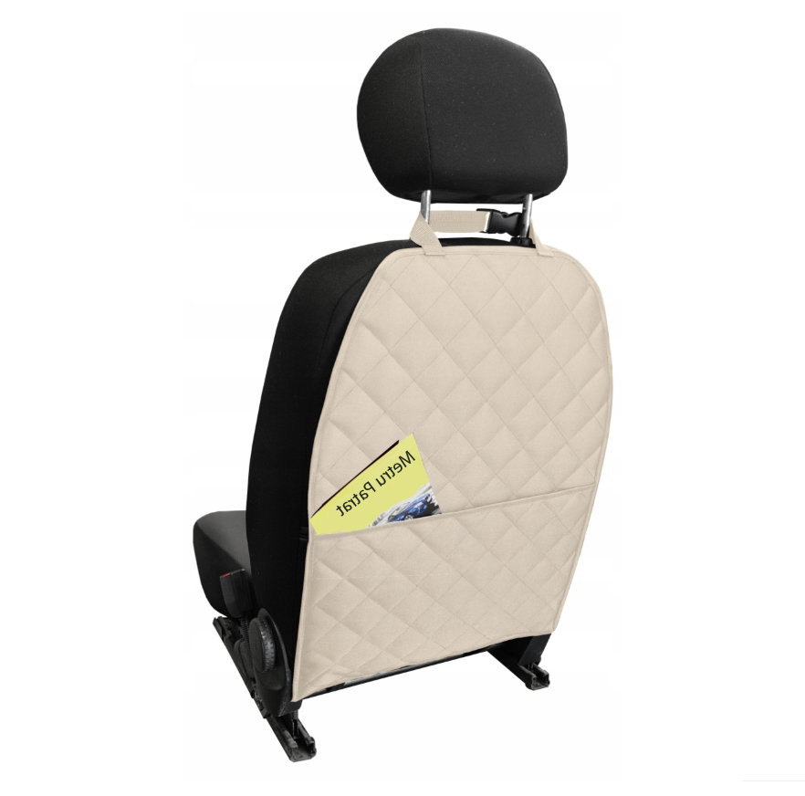 Set 3 protectii scaune auto, universale, matlasate, crem, lavabile, impermeabile, protectie matlasata cu decupare cotiera pentru bancheta din spate cu si 2 protectii spatar scaun cu buzunar organizator - MetruPatrat.ro