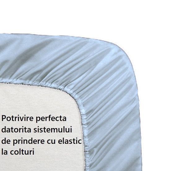 Cearceaf de pat cu elastic, bumbac natural 100%, albastru deschis - MetruPatrat.ro