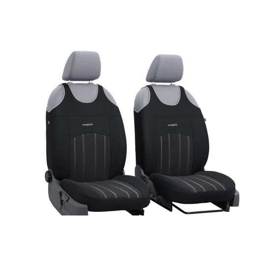 Set 2 huse auto Universale tip maieu, Confort, din textil tapiterie, Negru-Gri