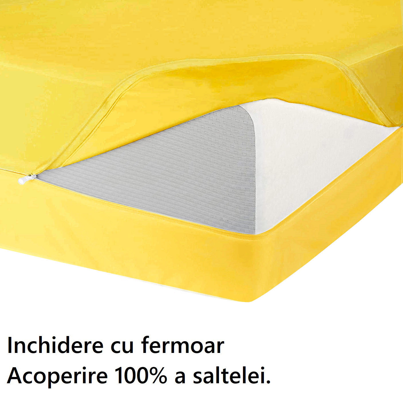 Husa cu fermoar pentru saltea din bumbac 100% natural, de culoare galben pal - MetruPatrat.ro