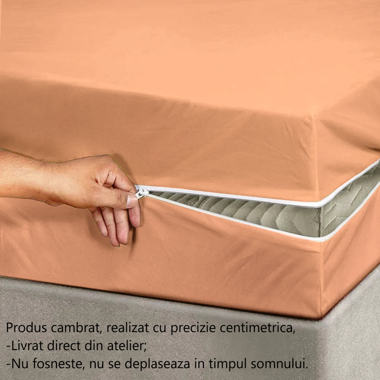 Husa cu fermoar pentru saltea din bumbac 100% natural, de culoare somon - MetruPatrat.ro