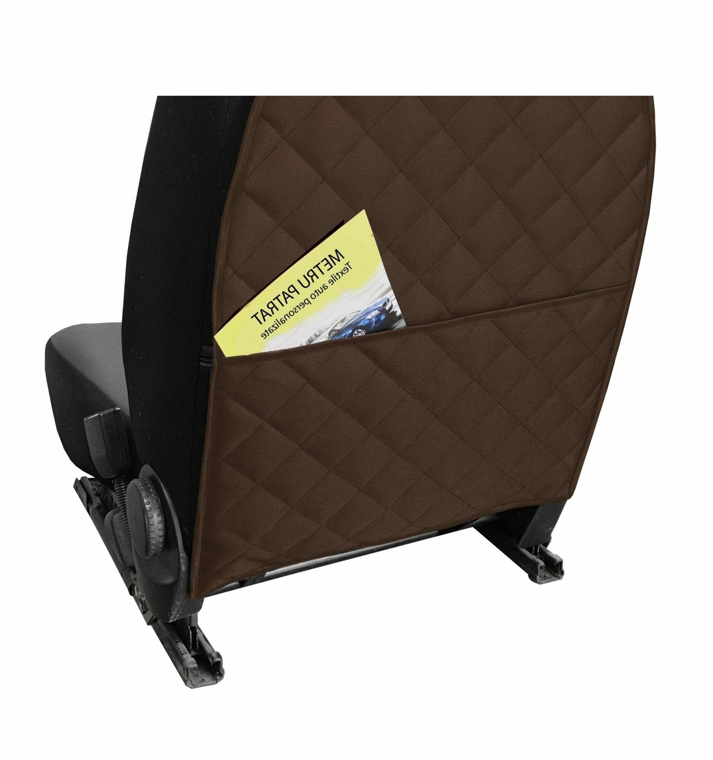 Set 2 protectii auto matlasate, universale, lavabile, maro, protectie scaun sau bancheta si protectie spatar scaun cu buzunar organizator, Metru Patrat