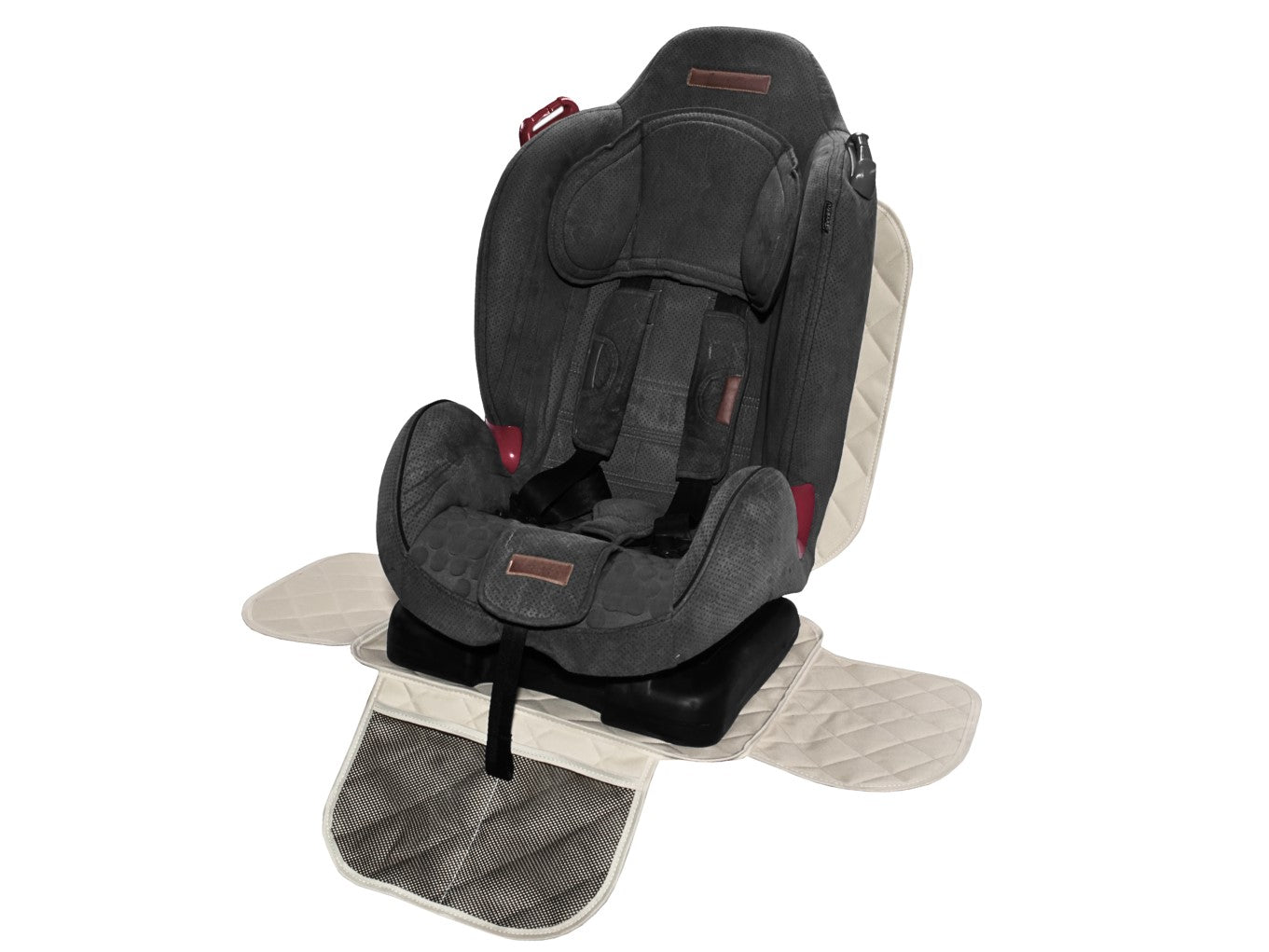 Protectie scaun auto matlasata, universala, cu protectii laterale si buzunar organizator, impermeabila, lavabila, crem