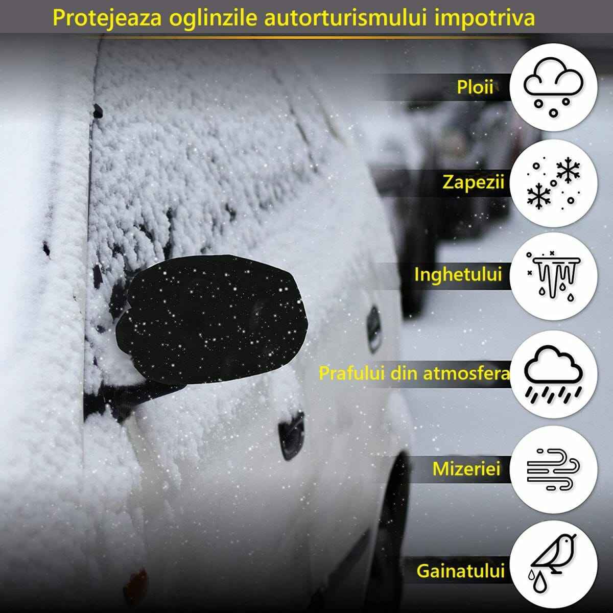 Set 3 protectii auto iarna, pentru autoturisme, husa parbriz 188x99 cm, huse oglinzi laterale si huse stergatoare