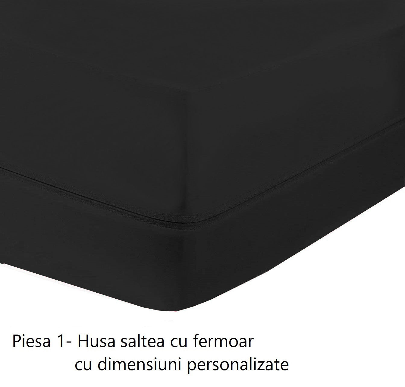 Husa cu fermoar pentru saltea din bumbac 100% natural, de culoare negru uni - MetruPatrat.ro