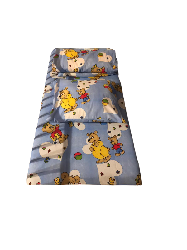 Set lejerie patut copii, compus din 3 piese, albastru, model ursuleti, pentru baietei, bumbac 100%