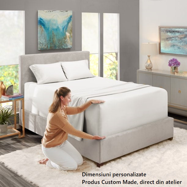 Cearceaf de pat cu elastic, bumbac natural 100%, alb