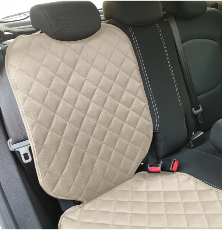 Set 4 protectii auto, 2 bucati scoica bebe + 2 bucati orgabizator spatar cu buzunar,  pentru scaune fata sau bancheta spate, matlasate, lavabile, universale, Crem