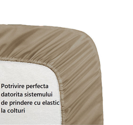 Cearceaf de pat cu elastic, bumbac natural 100%, maro