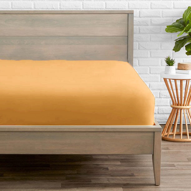 Cearceaf de pat cu elastic, bumbac natural 100%, mustar - MetruPatrat.ro