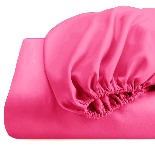 Cearceaf de pat cu elastic, bumbac natural 100%, roz aprins, magenta - MetruPatrat.ro