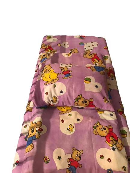 Set lejerie patut copii, compus din 3 piese, mov, model ursuleti, pentru fetite, bumbac 100%