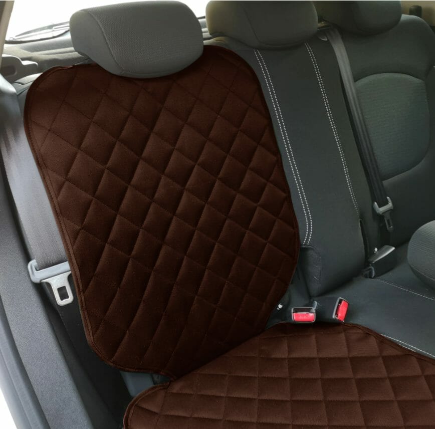 Set 2 protectii auto matlasate, universale, lavabile, maro, protectie scaun sau bancheta si protectie spatar scaun cu buzunar organizator, Metru Patrat