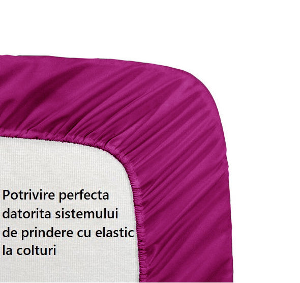 Cearceaf de pat cu elastic, bumbac natural 100%, mov - MetruPatrat.ro