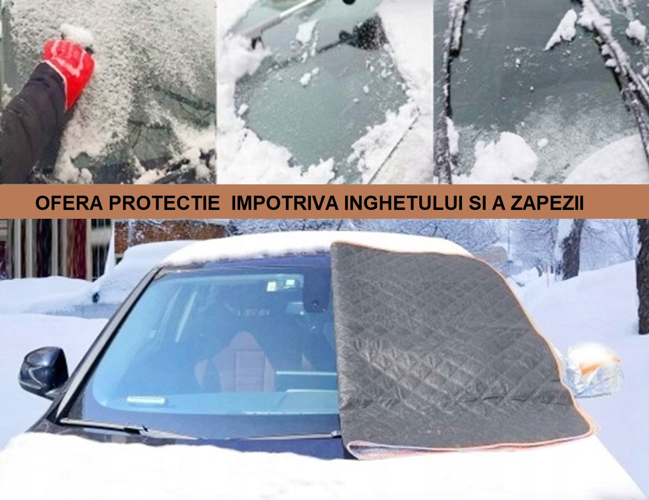 Protectie Iarna pentru parbriz si oglinzi laterale, matlasata, Anti-Inghet, Iarna-Vara, 145x178 cm, fixare cu magneti in partea de jos si prindere cu usile laterale, Metru Patrat - MetruPatrat.ro